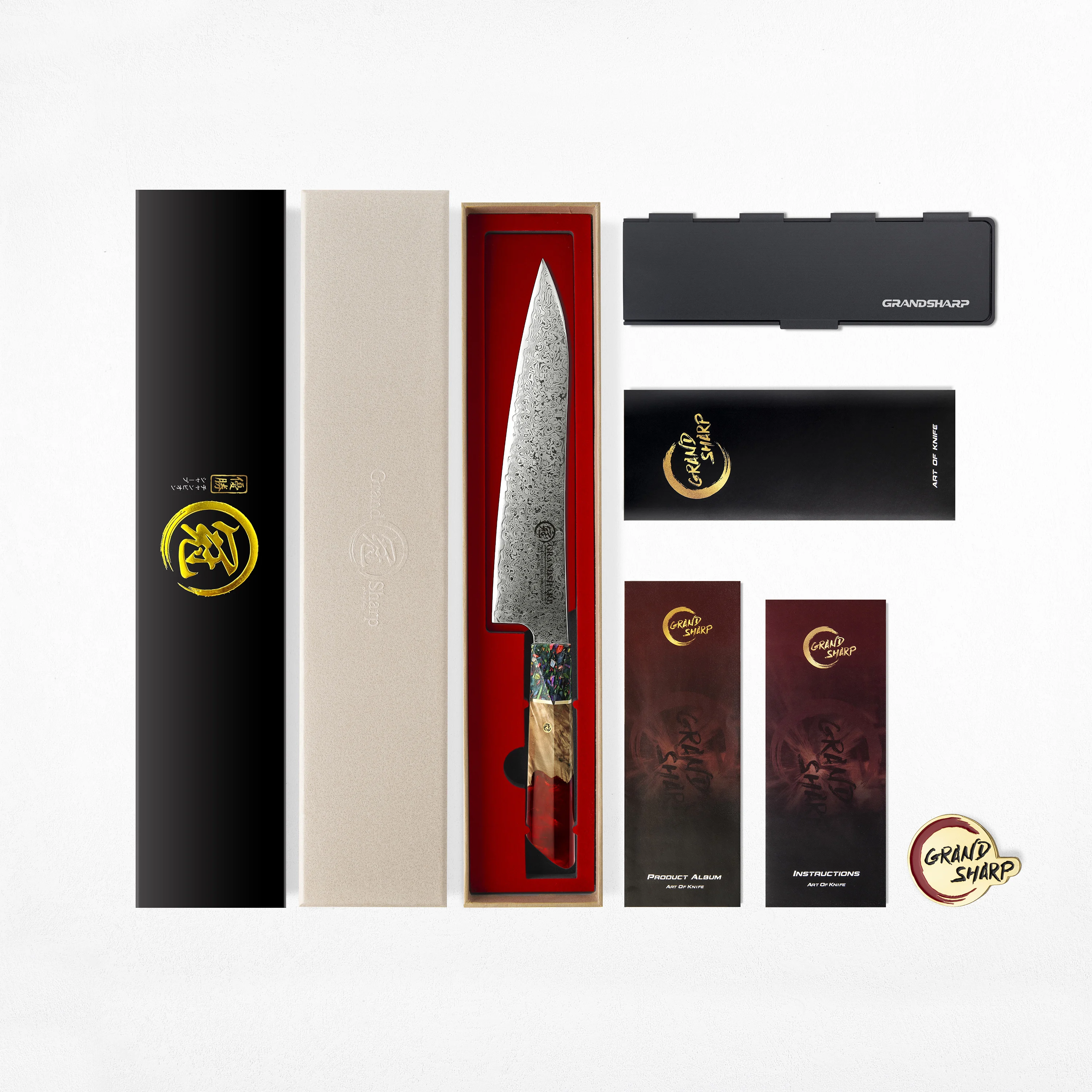 Grandsharp Red Resin Handle Kiritsuke Chef Paring Utility Knife 67 Layers Damascus Japanese Multifunctional Kitchen Knives Set