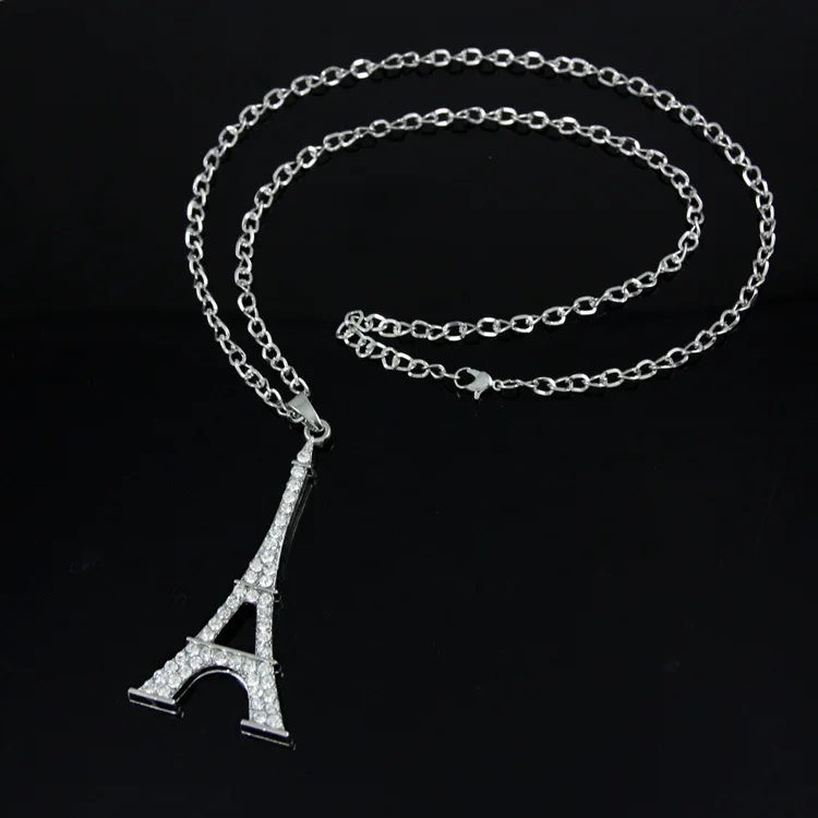 The Eiffel Tower in Paris Easy Matching Diamond Encrusted Sweater Necklace Flashing