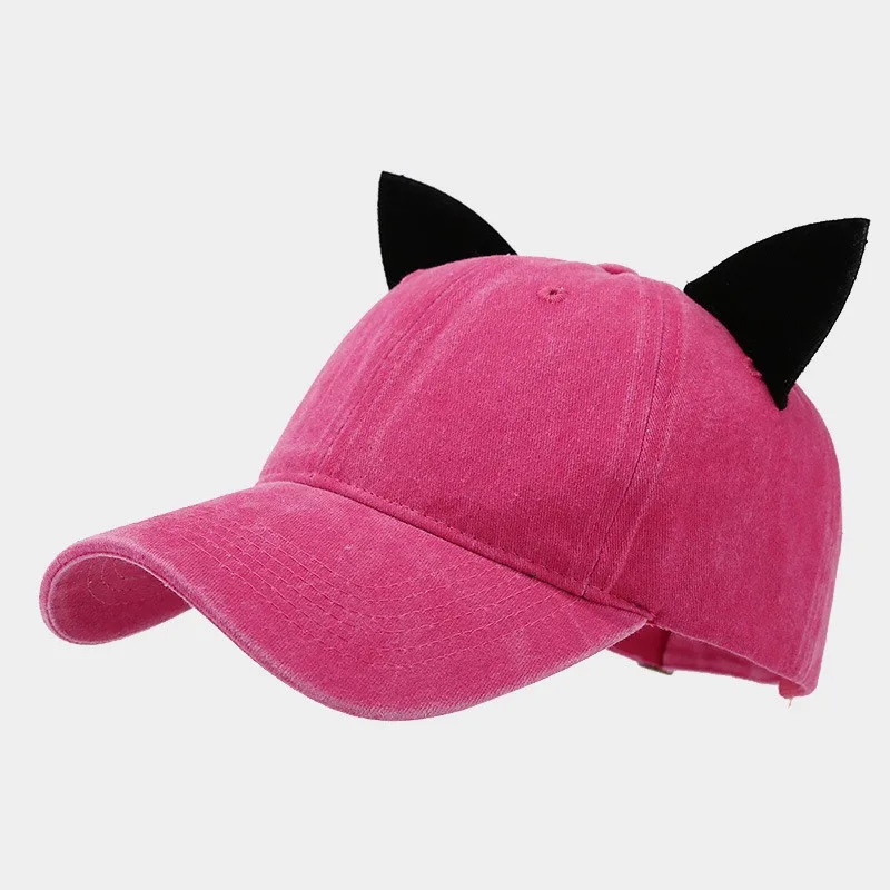 New Original Distressed Dad Hat With Lovely Cat Ear Baseball Cap for Women Vintage Washed Denim Bunny Ear Baseball Cap Gorras