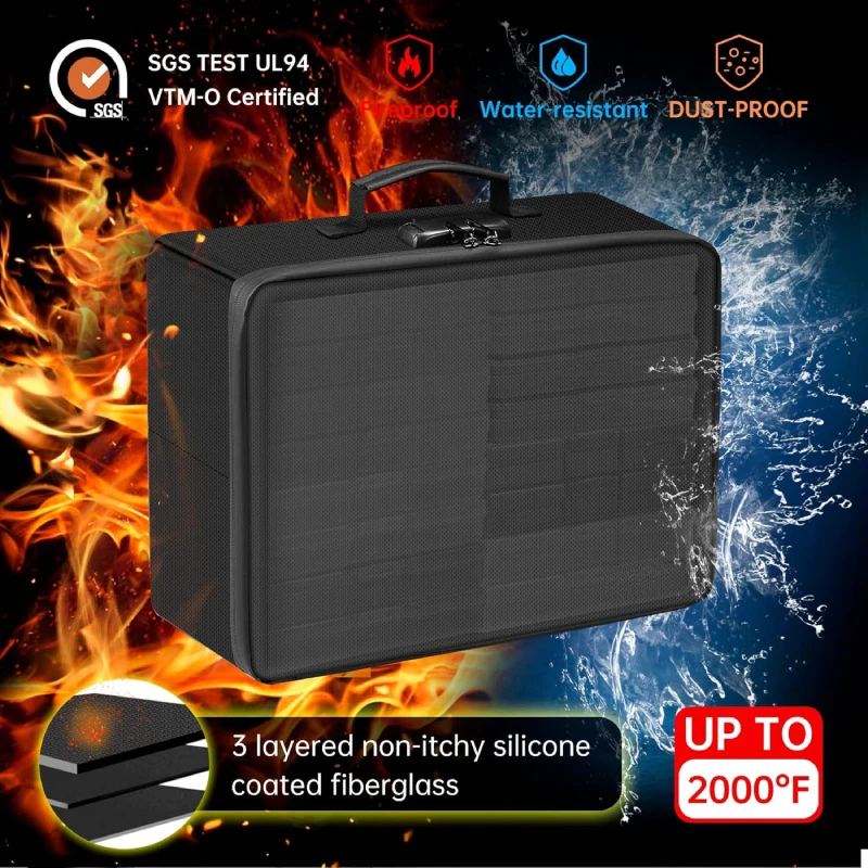Portable Fireproof Photo Storage Box 16 Inner Photo Keeper Clear Case Collapsible Filing Organizer for Valuables Pictures