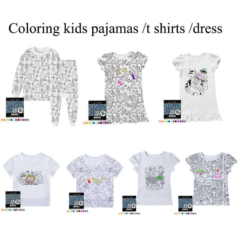 Custom Diy Coloring Kids Pajamas Cotton Bamboo Kids Pyjamas Drawing