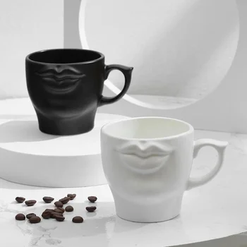 Personalized Mouth Lip Shape Ceramic Coffee Mug White Black