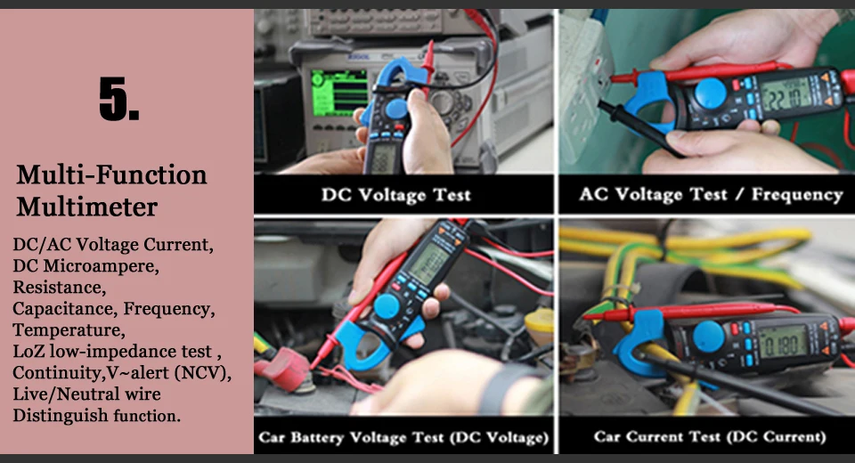 Bside ACM91 Auto Range AC DC uA Ohm Capacitance Temperature V-alert MEAS Digital Clamp Meter with True RMS FCC CE RoHS