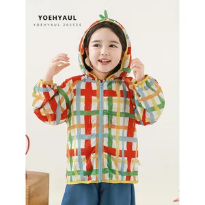 YOEHYAUL X5149 Summer Anti-UV Kids Boy Girl Sun-protection Jacket Child Colorful Plaid Hooded Sun Protective Clothing Jacket