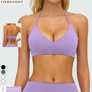 YISHENHON Women's High-Impact Sports Yoga Bras Quick Dry Stretchy Fitness Wear with Front Logo Breathable and Hot Selling