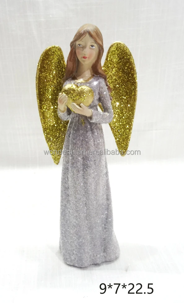 Angel Figurine Gold Wing Angel Statue Resin Sculpture for Home Decor Desktop Decoration