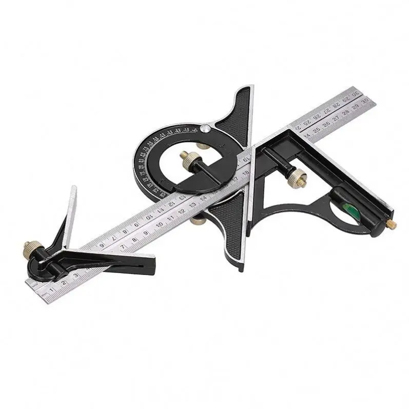 TEBAK Stainless Steel Combination Tri-Square Set 300mm/12" Right Angle Ruler Combination Measuring Tool  3 In1 Adjustable Ruler
