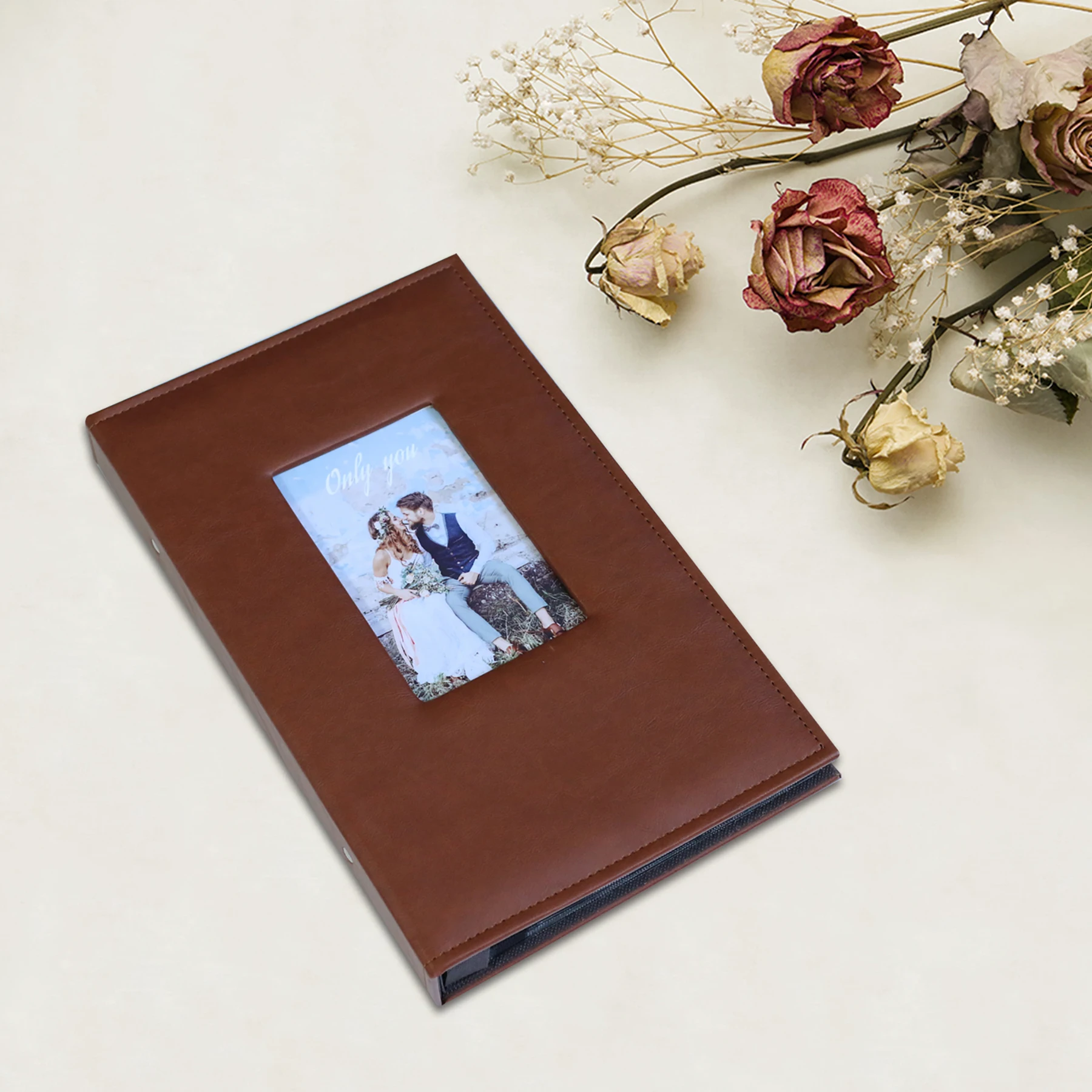 Фотоальбом 300 карманов для фотографий 4x6 дюймов, кожаный чехол большой емкости, книга с фотографиями для свадьбы, семейного отпуска ребенка (коричневый)