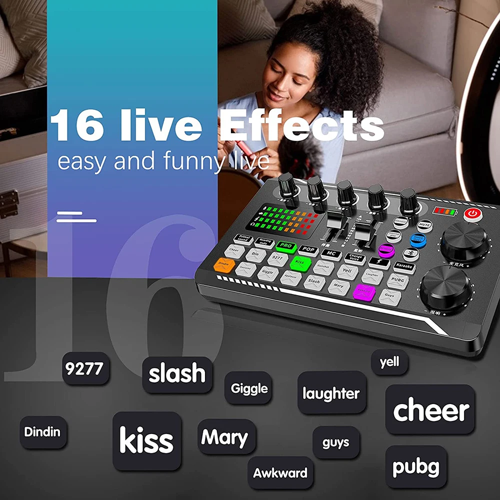 F998 Live Sound Card Audio Mixer Podcast Interface, geluidskaart en