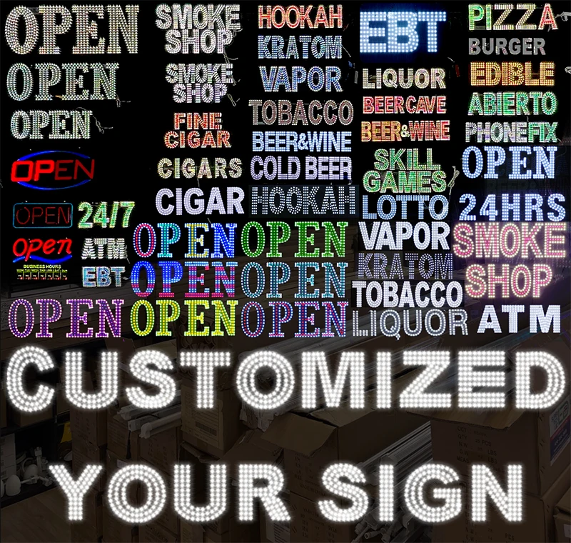 Signage Advertising Outdoor Led Illuminated Sign Board Smoke Shop Led Open Signs for Business