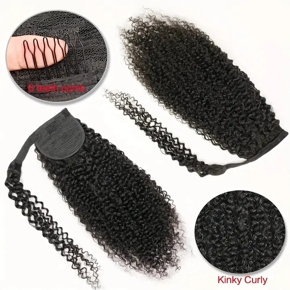 Curly Human Hair Strap Ponytail Extensions_voghion.com
