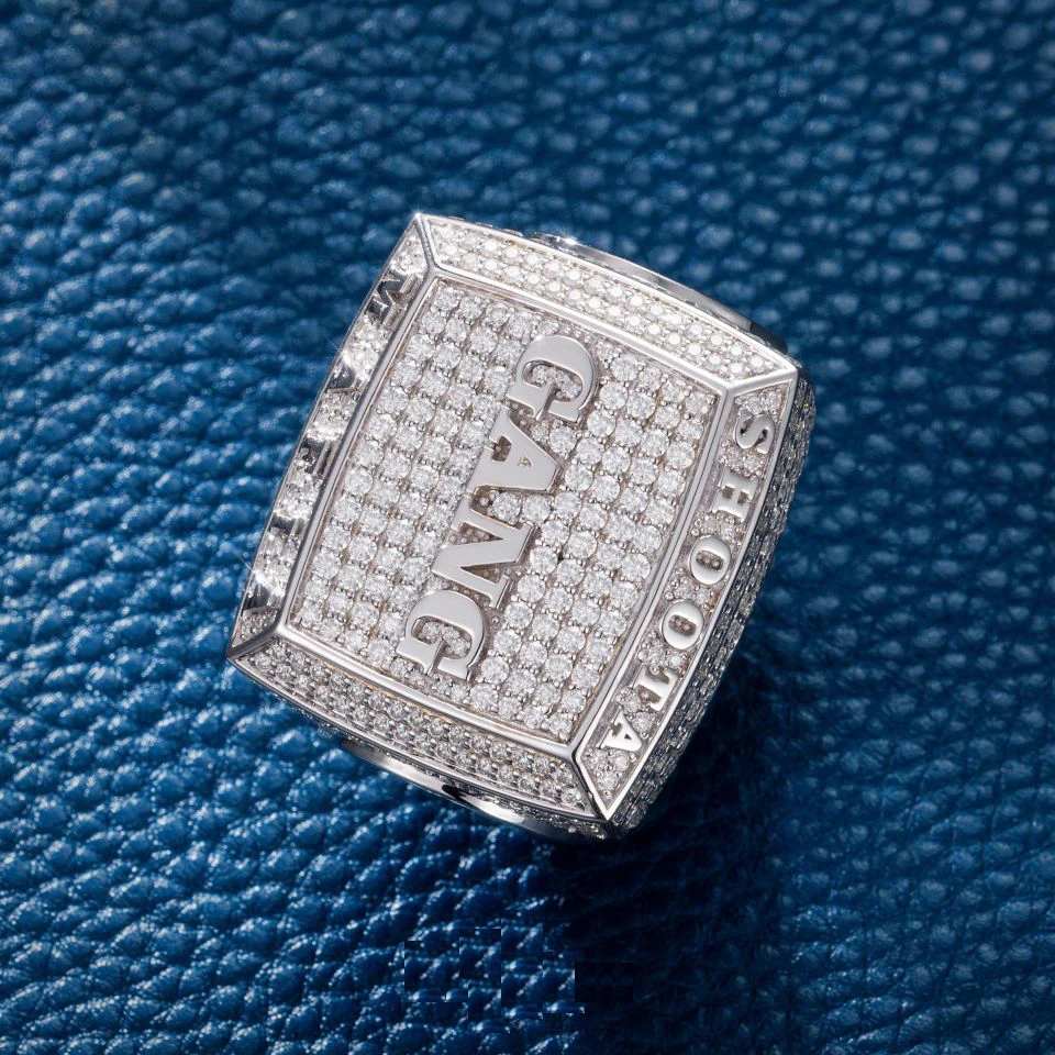 Custom Uw Logo Naam Kampioenschap Ring Sparkle Hiphop Sieraden 925