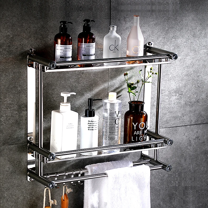 Tangkula Wall Mount 2 Tier Bathroom Shelf with Towel Bars, 18W X