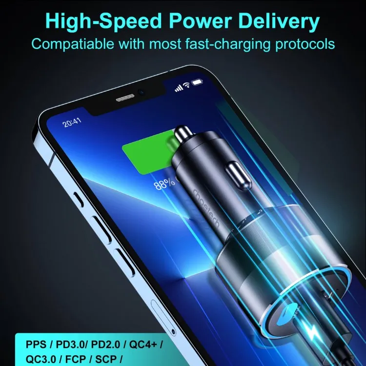 CHOETECH TC0011 130W Dual Type-C Port Car Charger Price in Pakistan | Fonepro