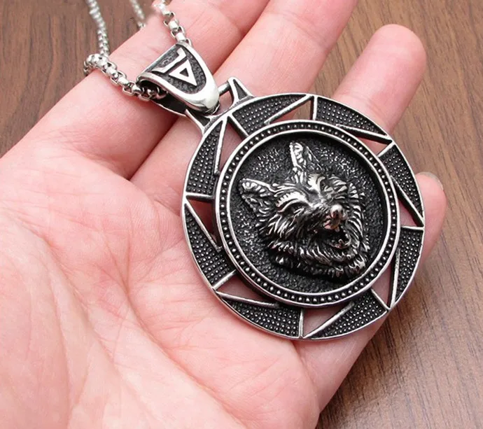 Alpha Male Wolf Tiger Head Viking Rune Necklace by MEWORK