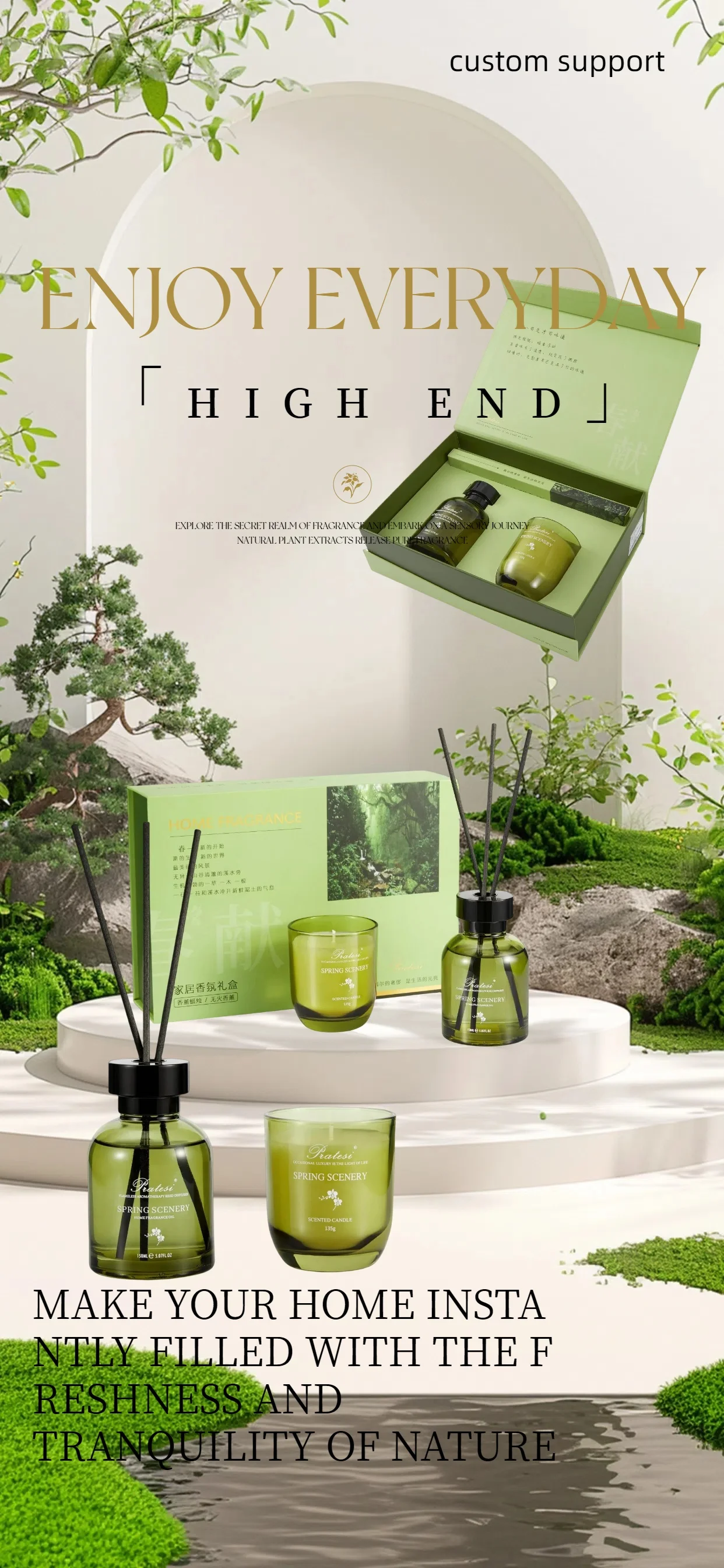 product oem many scents home decor glass scented candle glass reed diffuser luxury promotional gift set-0