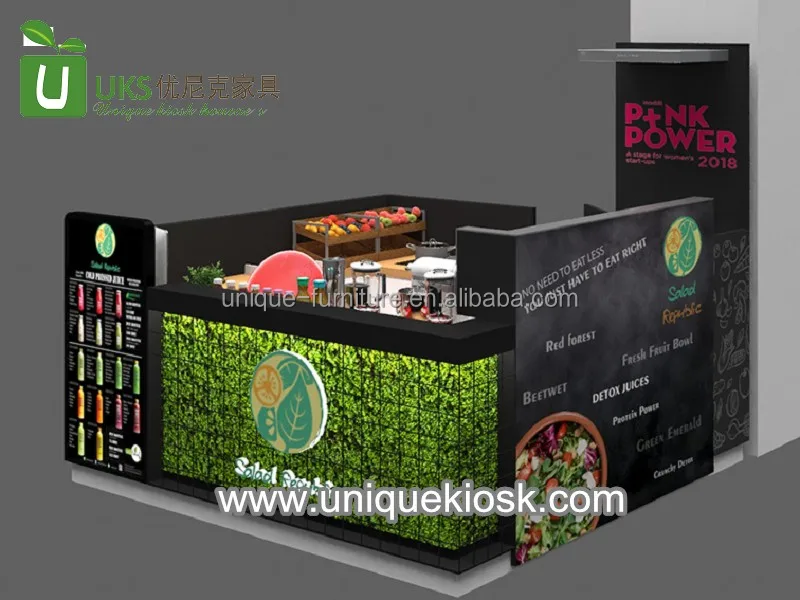Useful Salad bar Counter Modern Fresh Fruit Kiosk Popular Mall Fast Food Booth Design Modern Snack Stand for Sale