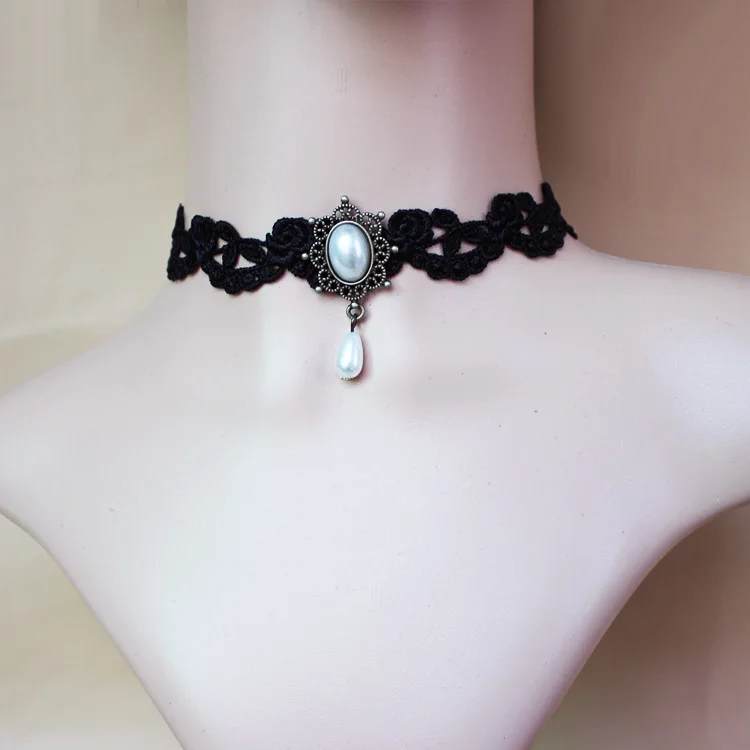 HLC Handmade Princess Black Lace Neck Choker Short Necklace Women