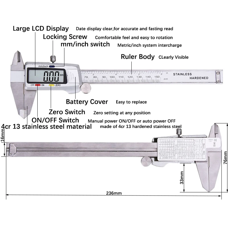 Kingsdun Portable Manual Vernier Calipers 0 150 Mm 6 Inch Digital Vernier Caliper Precise