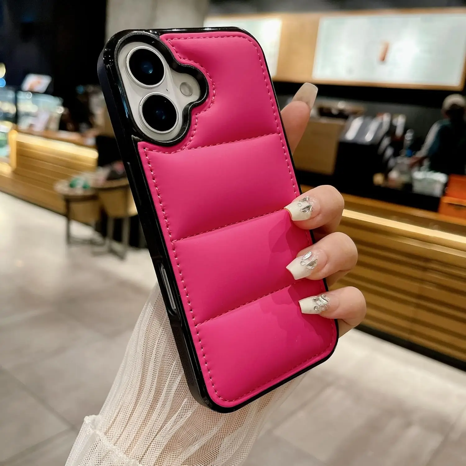 iPhone 16用のラグジュアリージャケットソフトアンジップソファシリコンパファータッチクロス保護ショックプルーフカバー女の子女性用  