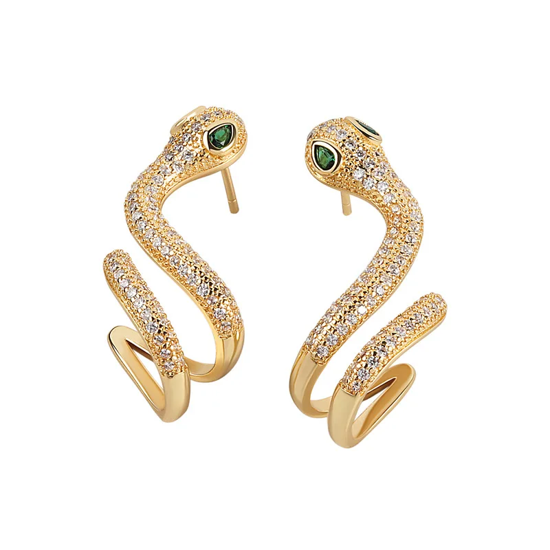 18K Gold Plated Zircon Snake Stud Earrings for Kids