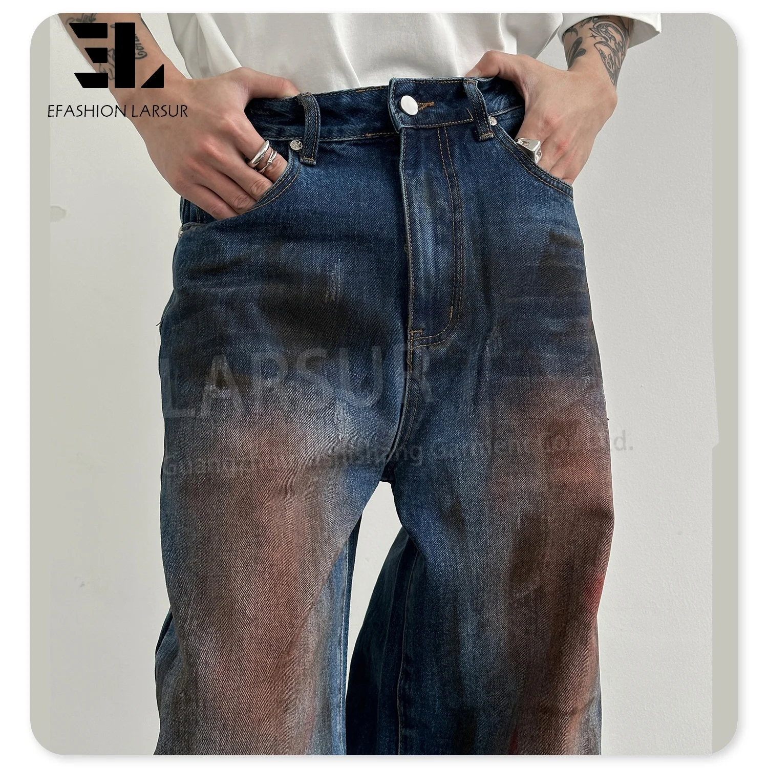 LARSUR Custom Denim Factory Dirtyfit Dirty Mud Wash Wide Leg Jeans