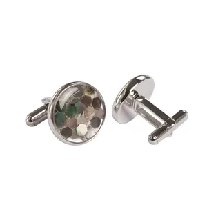 Abalone Inlay Mens Round Stainless Steel Cufflinks High Polished Cufflinks for Men