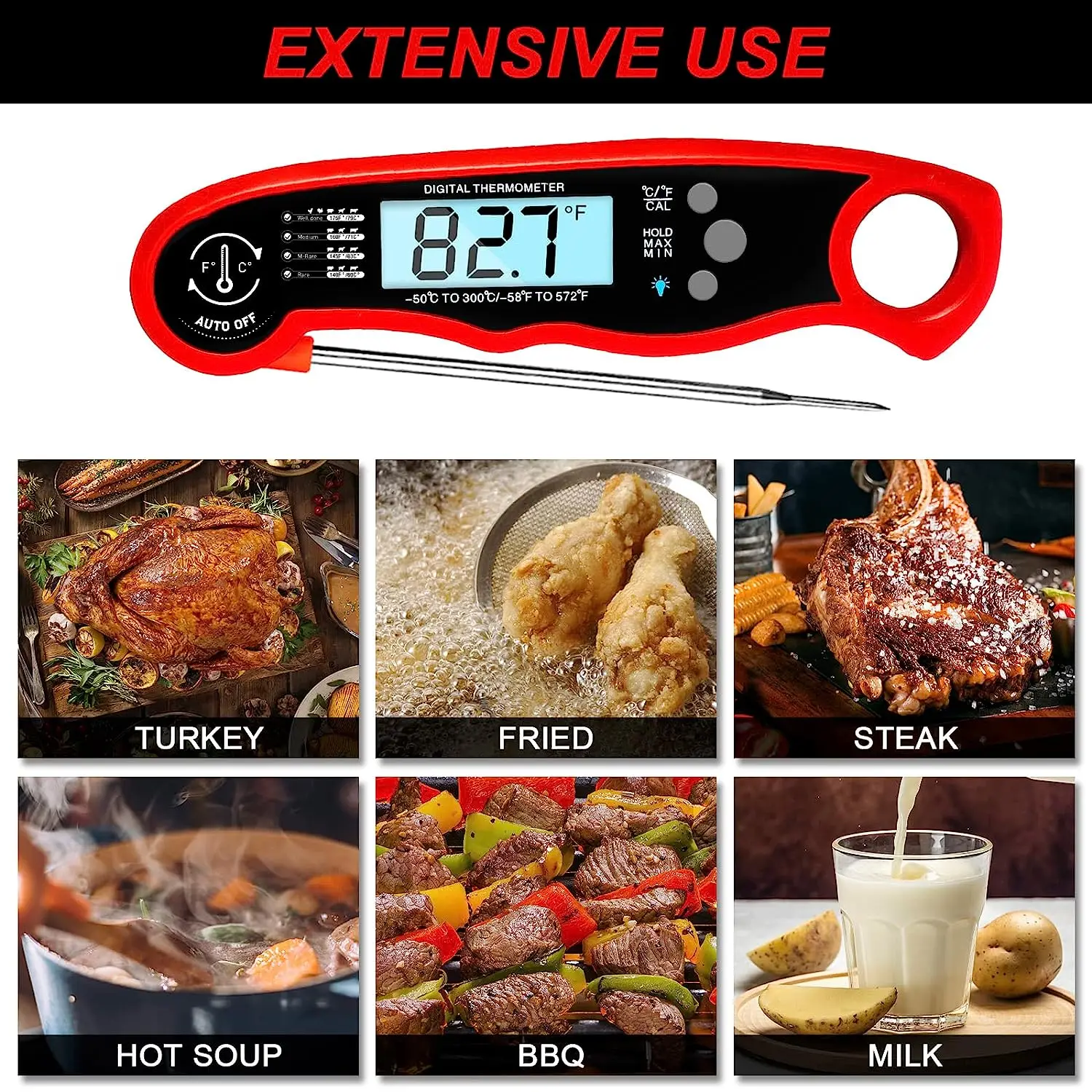 Waterproof Digital Instant Read Meat Thermometer With 4.6Folding