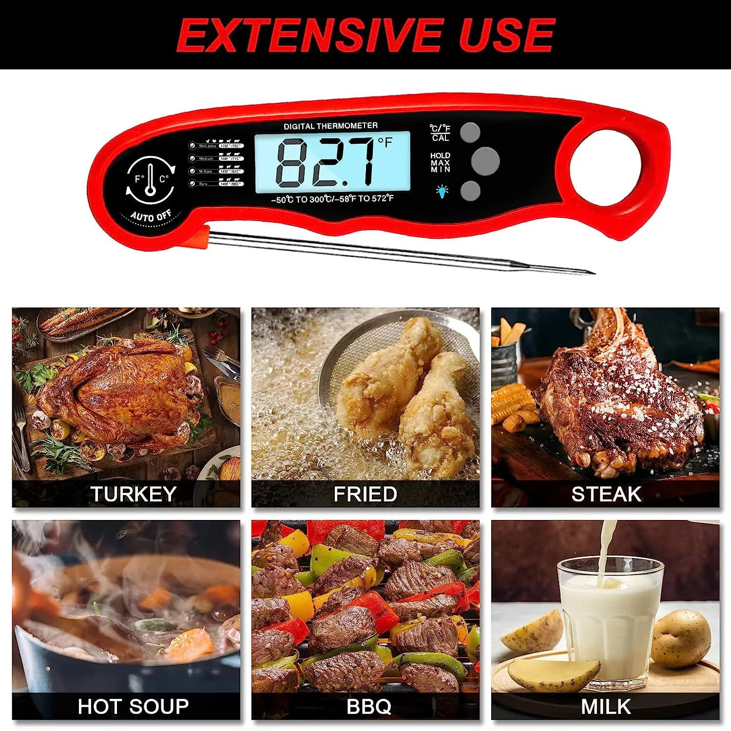 Wholesale Waterproof Digital Instant Read Meat Thermometer with 4.6 Folding  Probe Backlight & Calibration Function From m.