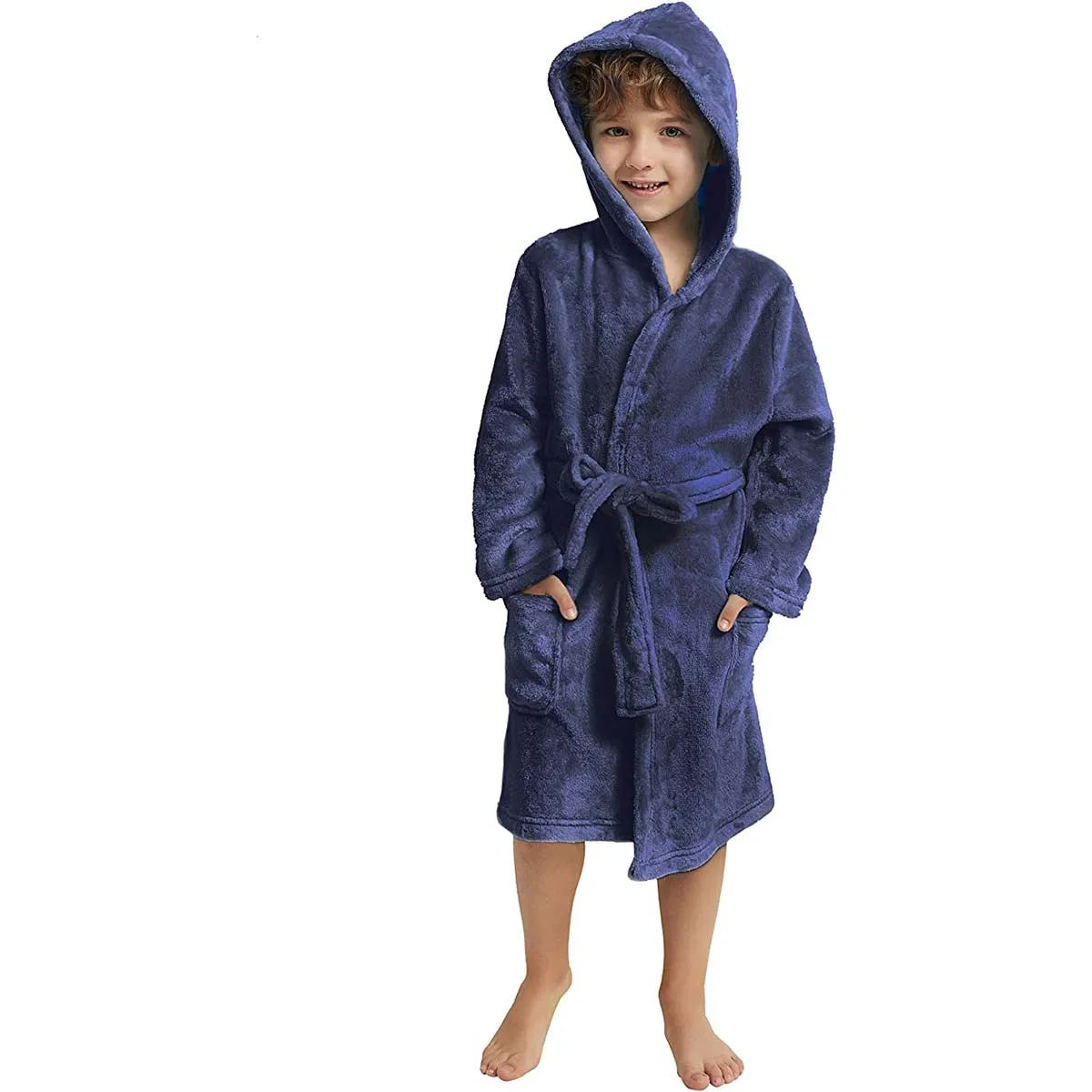Dashing Look Comfy Sleepwear Boys Girls Fleece Bathrobe Hooded Toddler