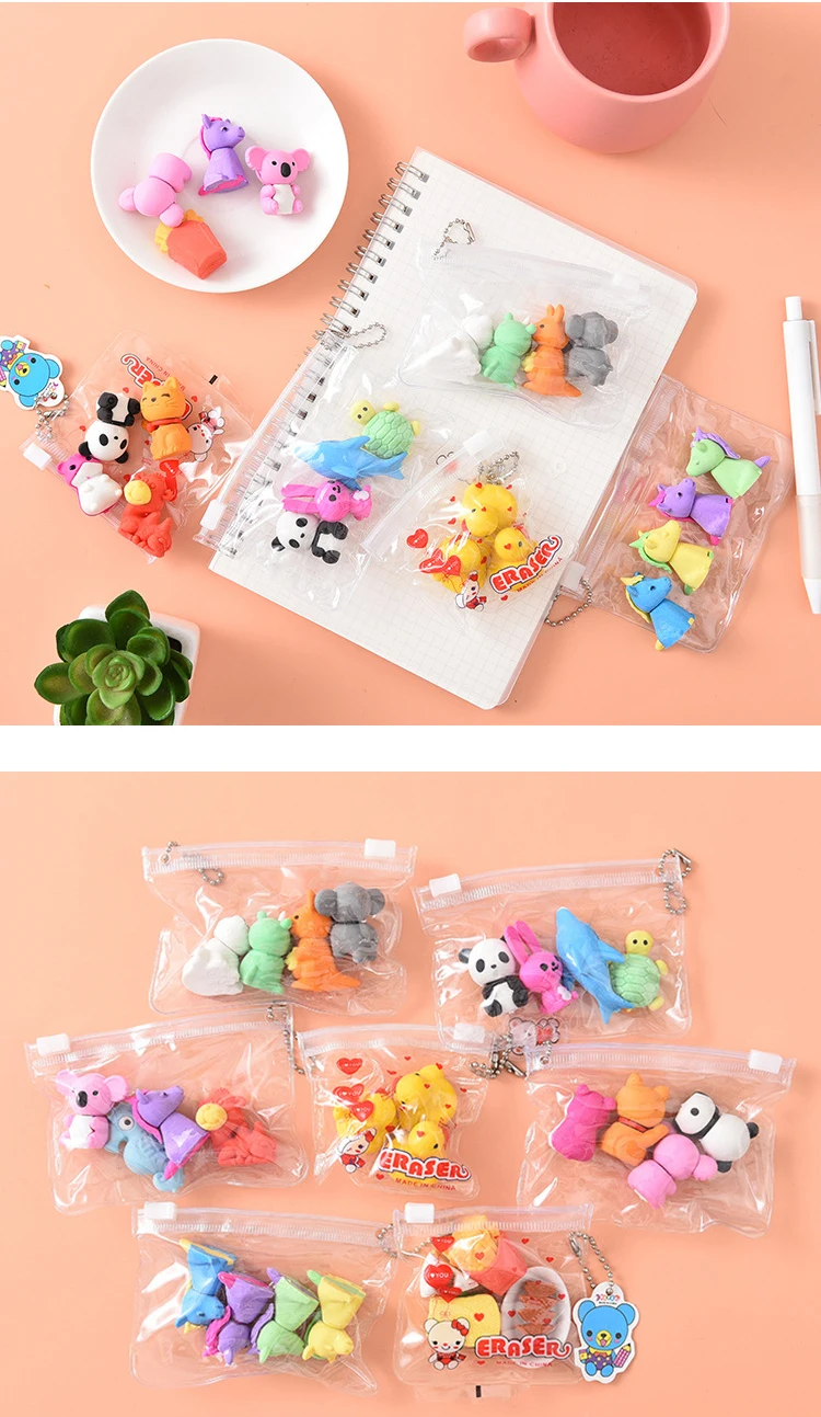 Сумка на Молнии Kawaii 3D ластик детский стационарный набор резиновый подарок коала утка тигр панда единорог лошадь