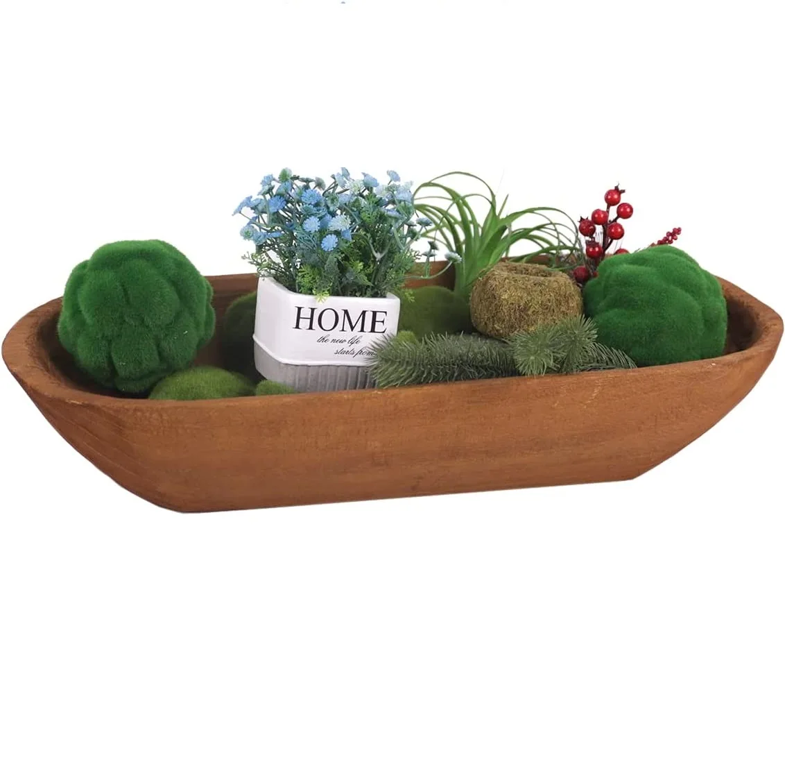 Hand Carved Rustic Long Wood Dough Bowl Wooden Decorative Bowl Home