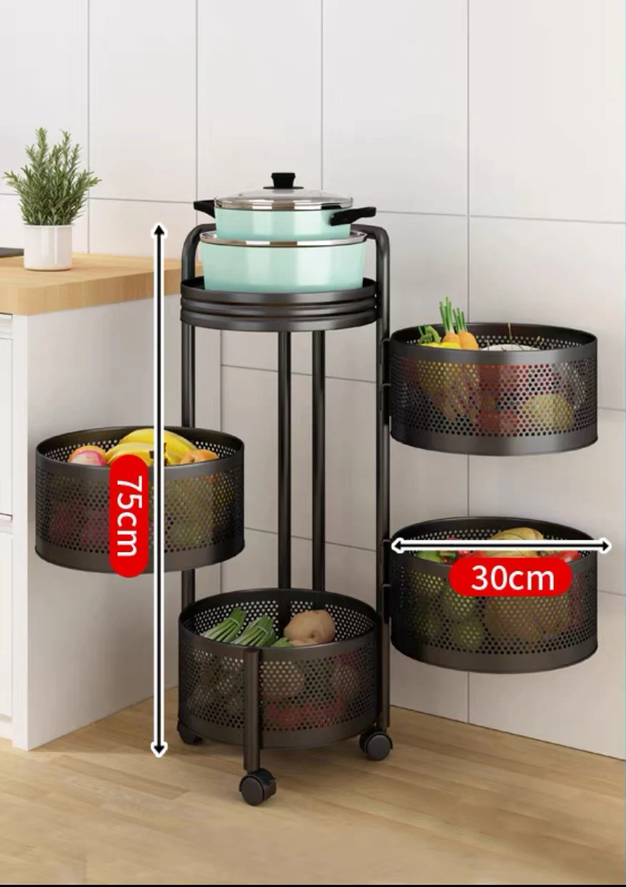 4 Tires Kitchen Storage Rotary Rack Trolley Cart Rotating Round Drawer ...