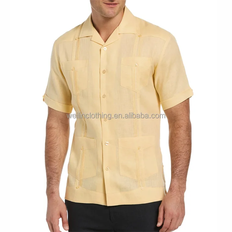 Custom short sleeve patch pockets embroidered guayabera shirt for men