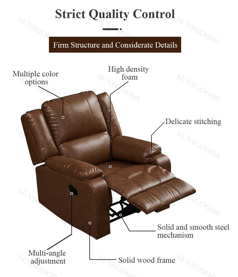 Custom Brown Leather Electric Recliner Sofa,Brown Leather Power