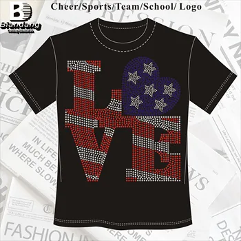 New LOVE Crystal AB Rhinestone Transfer Design Custom-made Independence Day Hot Fix Rhinestone Transfer for Woman Garment