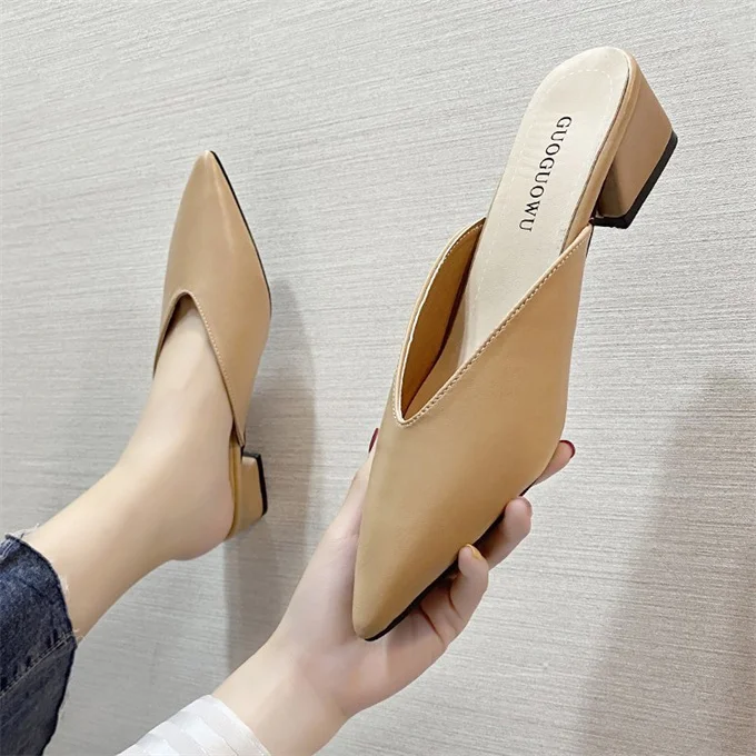 Simple Design Big Size Pointed Toe Sandals for Ladies 2022 Women Heels Mule