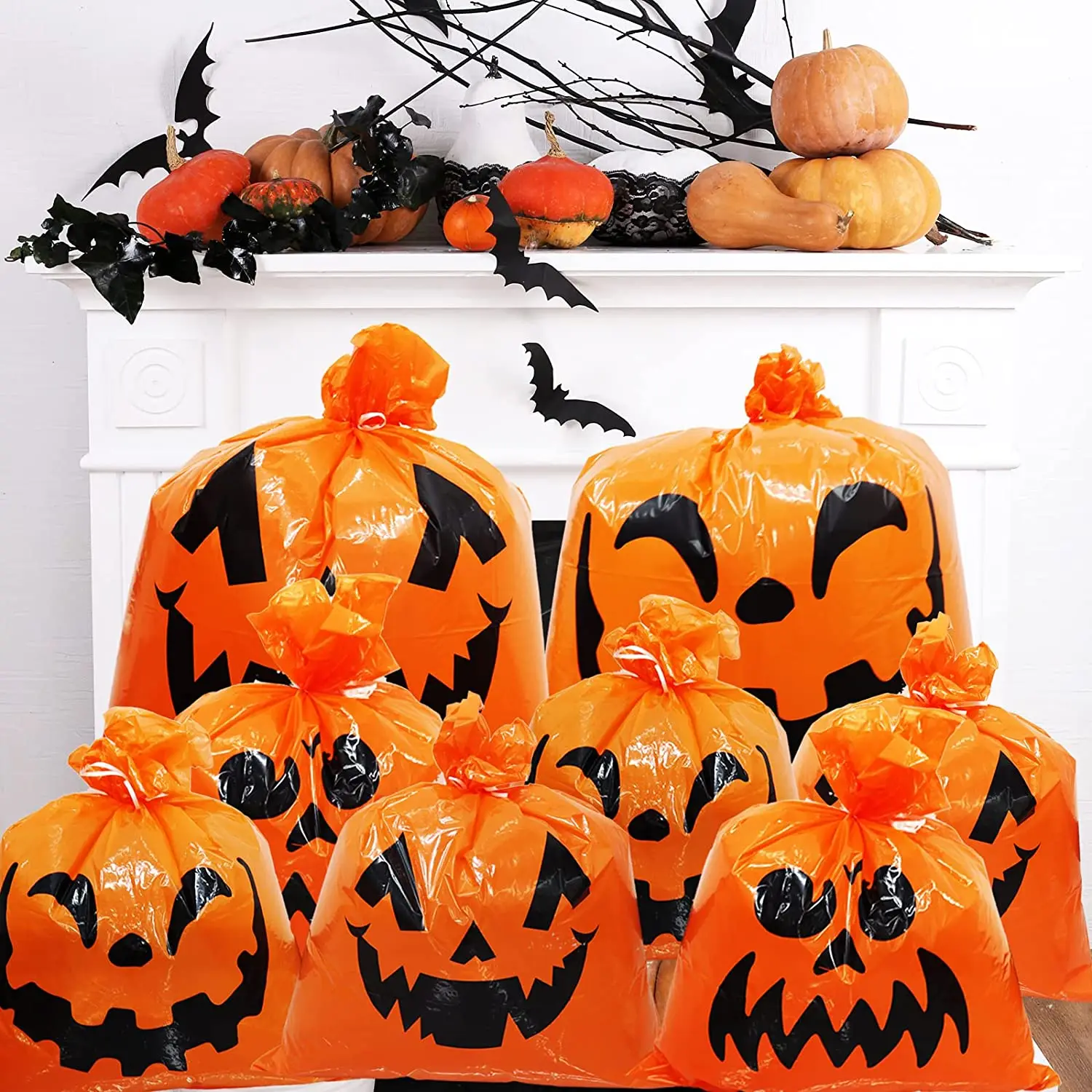 10 Sacchetti Per Foglie Di Halloween Con Lacci – Motivi Zucca, Gatto Nero, Fantasma – Plastica Resistente Per Giardino E Prato - 2