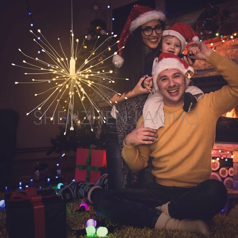 Firework LED String Light 8 Modes Dimmable Fairy Lights with Remote Control Battery Operated Hanging Starburst Lights