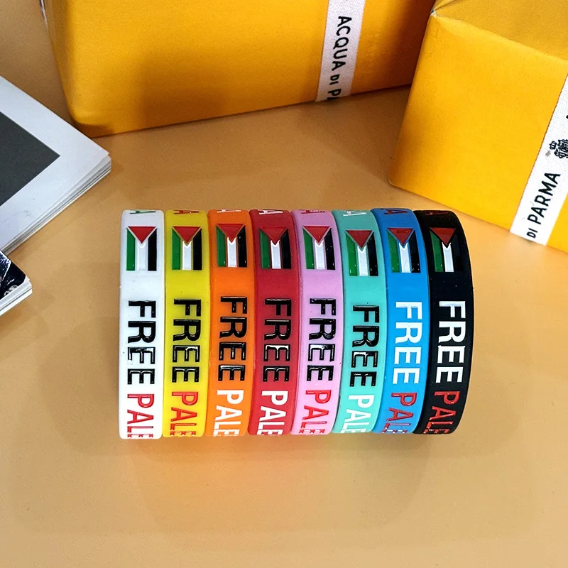 Wholesale Promotional Stock Rubber Silicone Gaza Wristband Palestine Bracelet manufacture