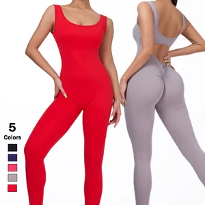 Women's Sexy Gym Set Quick Drying Abdomen-tucking Bodycon High Elastic Sports Bodysuit for Activewear Yoga Jumpsuit With Zipper