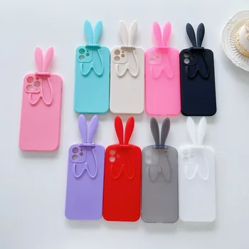 Hot Sale 3D Foldable Rabbit Ears Bracket Phone Case for iPhone 13 Cartoon Cute Bunny TPU Cover for iPhone 12/11/7/8/X/XR/XS/MAX