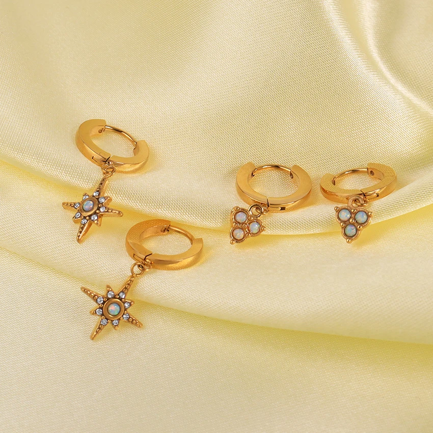 Vintage Star Diamond Earrings 18k Gold Plated Stainless Steel