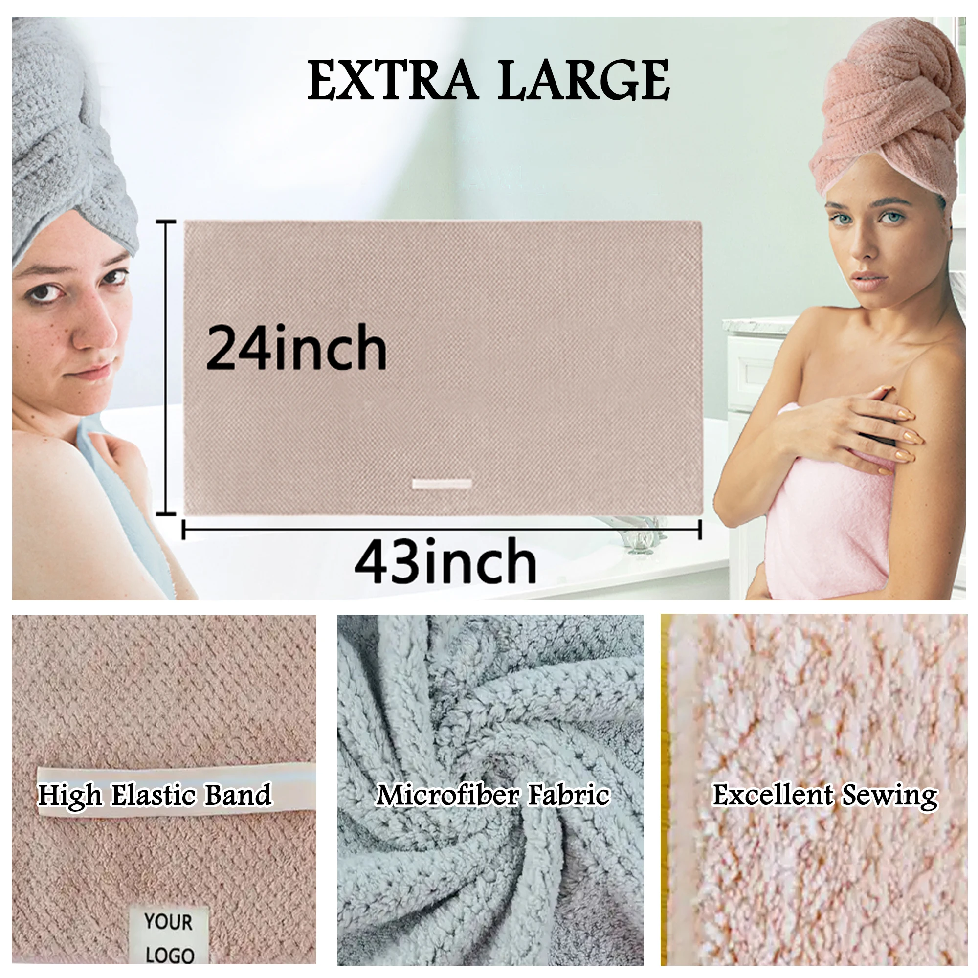 CHENGHE, большое полотенце для волос из микрофибры для женщин, удобное полотенце для сушки волос с эластичной лентой, полотенце с пользовательским логотипом