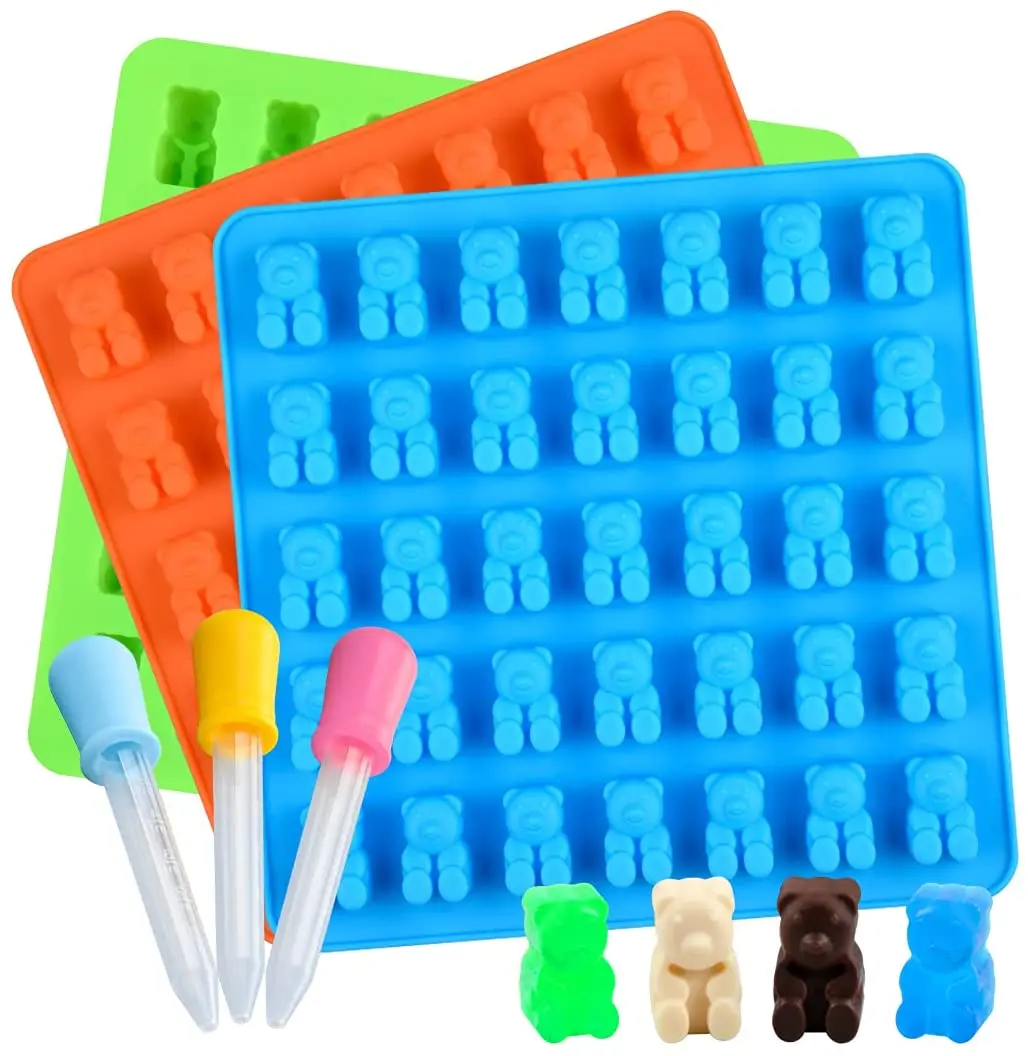 53 Cavities Silicone Gummy Mold BPA Free Nonstick Food Grade Teddy Bear  Candy Mold With Dropper