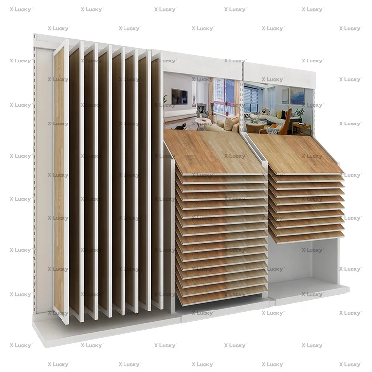 New Arrival Factory Page Turn Sample Display Wooden Flooring Stand Floor Laminate Parquet Display Stand Racks Showroom Tile Rack
