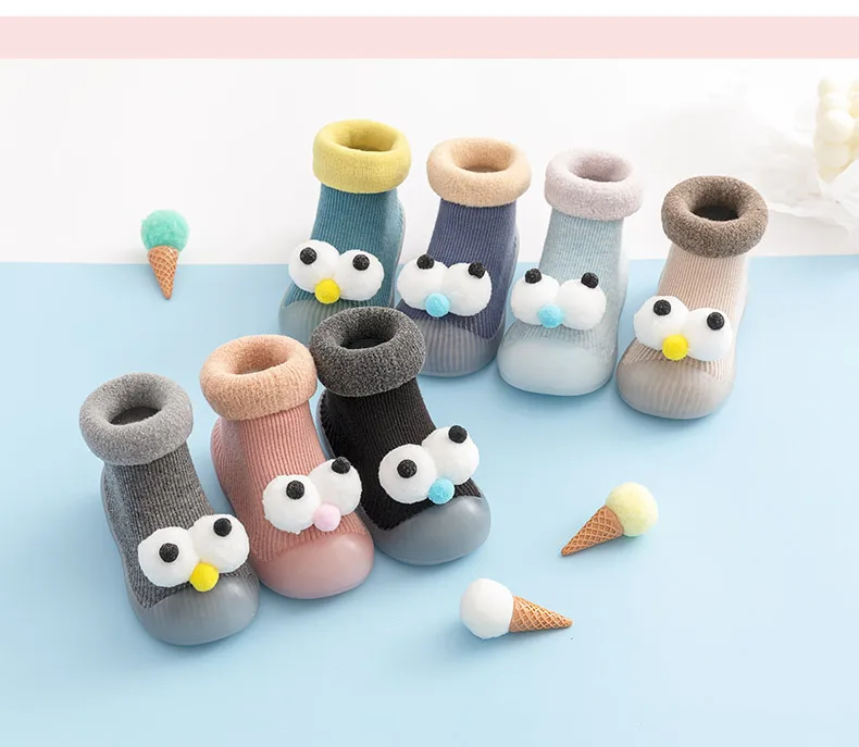 plus velvet Baby toddler shoes soft sole cartoon eyes non-slip socks shoes children walking shoes factory