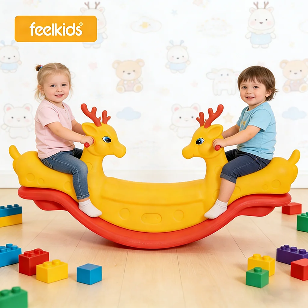 Feelkids PE Plastic Ride-On Rocking Horse Toy for Kids Ages 5-7 Unisex Indoor Amusement Park Use