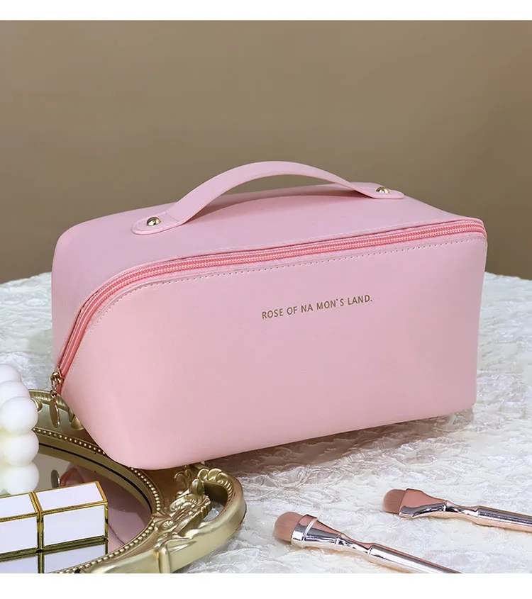 Custom LOGO Pu Leather Cosmetic Makeup Bag Pouch Skincare Cosmetic Partition Storage Waterproof Travel Toiletry Bag Make up Bags