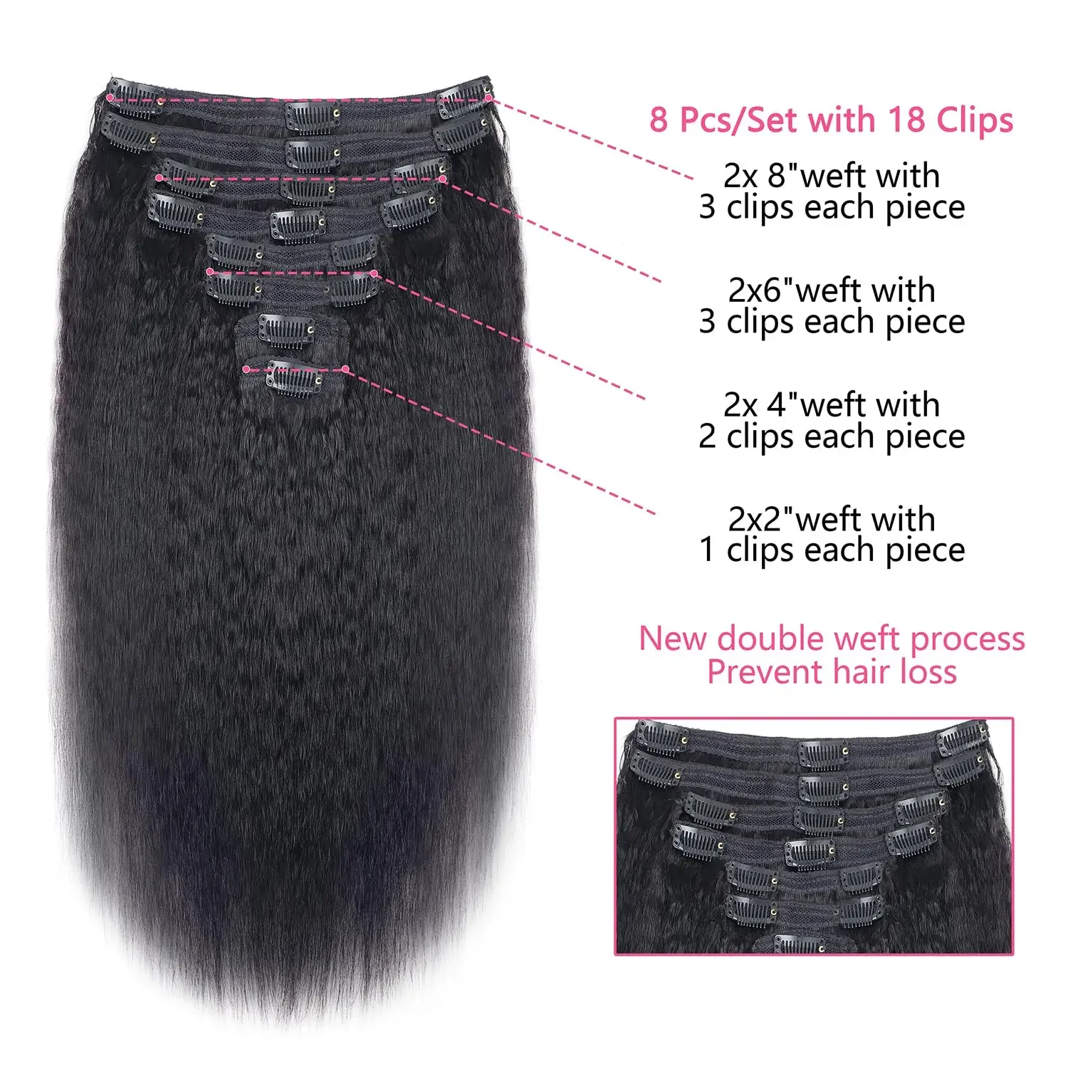 Kinky Straight Clip-in Extensions Echthaar Natürlich Schwarz_voghion.com